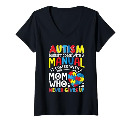 Damen Autismus Wird Nicht mit einem Handbuch geliefert, kommt mit Einer Mutter T-Shirt mit V-Ausschnitt Damen Autismus Wird Nicht mit einem Handbuch geliefert, kommt mit Einer Mutter T-Shirt mit V-Ausschnitt von Autism Awareness Apparels