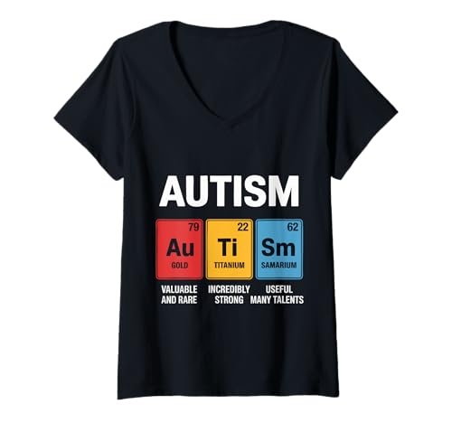 Damen Autismus Periodensystem Autismus Autistisch T-Shirt mit V-Ausschnitt von Autism Awareness Autistic