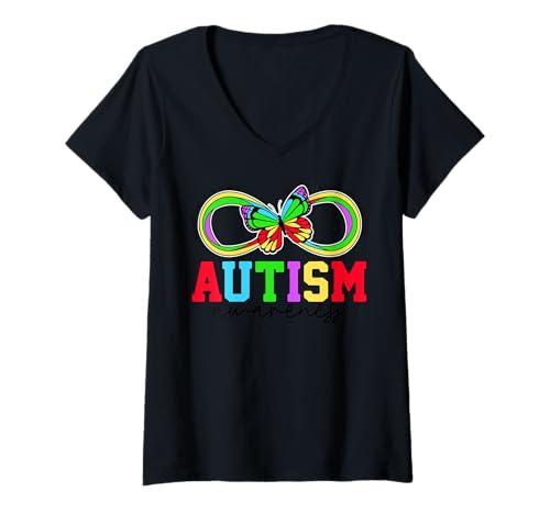 Damen Autismusbewusstsein Ich würde dich um nichts in der Welt ändern, aber ich T-Shirt mit V-Ausschnitt von Autism Awareness Change World You Butterfly Gift