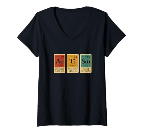 Damen Autismus-Bewusstsein pädagogischer Lehrer Periodensystem wertvoll T-Shirt mit V-Ausschnitt von Autism Awareness Inspirational Supportive Tees