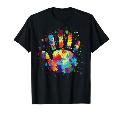 Autismus Handabdruck Handpuzzle Piece Autismus Bewusstsein Kinder T-Shirt von Autism Awareness Kids