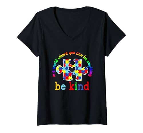 Damen Be Kind Autismus Awareness Puzzle Rainbow Choose Kindness T-Shirt mit V-Ausschnitt von Autism Awareness Men Women Kids Gift Tee