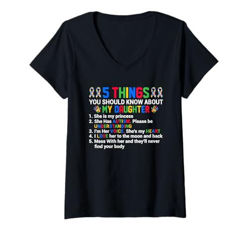Damen Autistic Daughter Autism Awareness Support Mom Dad Parents T-Shirt mit V-Ausschnitt Damen Autistic Daughter Autism Awareness Support Mom Dad Parents T-Shirt mit V-Ausschnitt von Autism Awareness Mom Dad Family Tee