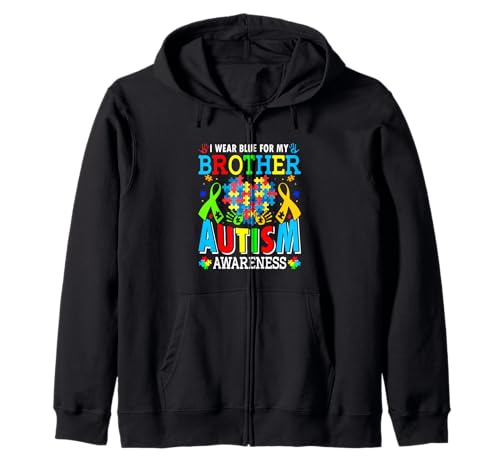 Ich trage Blau für Meinen Bruder Autismusbewusstsein autistische Kinder Kapuzenjacke von Autism Awareness Mom Dad Son Daughter Apparel Co.