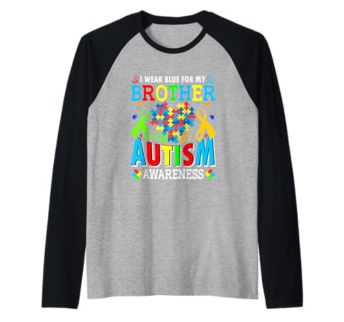 Ich trage Blau für Meinen Bruder Autismusbewusstsein autistische Kinder Raglan von Autism Awareness Mom Dad Son Daughter Apparel Co.