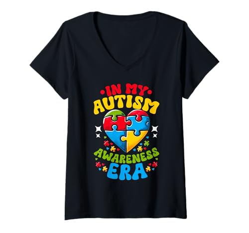 Damen In meiner Ära des Autismus-Bewusstseins unterstützt autistischer Stolz Autismus T-Shirt mit V-Ausschnitt Damen In meiner Ära des Autismus-Bewusstseins unterstützt autistischer Stolz Autismus T-Shirt mit V-Ausschnitt von Autism Awareness Month Autism Day Autistic People