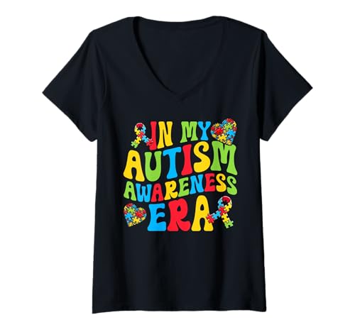 Damen In meiner Ära des Autismus-Bewusstseins zum Weltautismus-Tag Pride Autistic T-Shirt mit V-Ausschnitt Damen In meiner Ära des Autismus-Bewusstseins zum Weltautismus-Tag Pride Autistic T-Shirt mit V-Ausschnitt von Autism Awareness Month Autism Day Autistic People