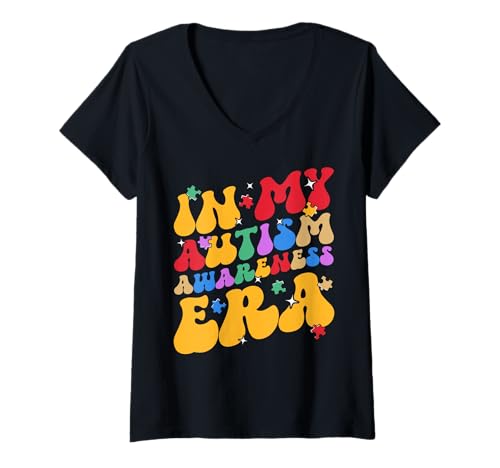 Damen In meiner Ära des Autismus-Bewusstseins zum Weltautismus-Tag Pride Autistic T-Shirt mit V-Ausschnitt Damen In meiner Ära des Autismus-Bewusstseins zum Weltautismus-Tag Pride Autistic T-Shirt mit V-Ausschnitt von Autism Awareness Month Autism Day Autistic People