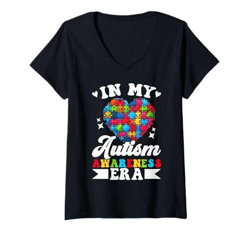 Damen In meiner Ära des Autismus-Bewusstseins zum Weltautismus-Tag Pride Autistic T-Shirt mit V-Ausschnitt Damen In meiner Ära des Autismus-Bewusstseins zum Weltautismus-Tag Pride Autistic T-Shirt mit V-Ausschnitt von Autism Awareness Month Autism Day Autistic People