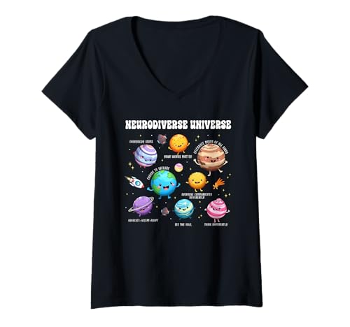 Damen Neurodiverse Universe Sped Teacher Neurodiversity ASD ADHS T-Shirt mit V-Ausschnitt von Autism Awareness Month Autistic Support Apparel