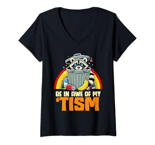Damen Seien Sie beeindruckt von meinem Sarkasmus zum Autistischen Waschbären zum Autismus-Tag T-Shirt mit V-Ausschnitt von Autism Awareness Month Raccoon Autistic Pride Day