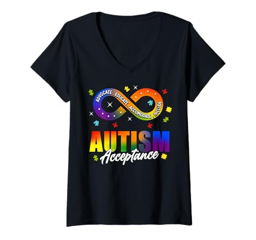 Damen Autism Awareness Acceptance Shirt Infinity Symbol Man Women T-Shirt mit V-Ausschnitt von Autism Awareness Shirt T-Shirt