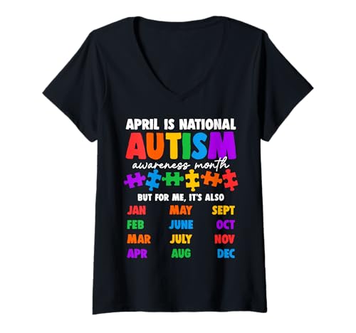 Damen National Autism Awareness Month Autistic Kids Awareness T-Shirt mit V-Ausschnitt von Autism Awareness Shirt T-Shirt