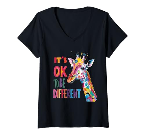 Damen Autismus-Bewusstsein Giraffe Tierliebhaber It's Ok to Be Different T-Shirt mit V-Ausschnitt Damen Autismus-Bewusstsein Giraffe Tierliebhaber It's Ok to Be Different T-Shirt mit V-Ausschnitt von Autism Awareness Support Acceptance Giraffe Tees