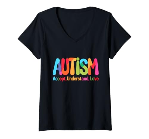 Damen Autismus akzeptiert das Liebesbewusstsein verstehen T-Shirt mit V-Ausschnitt von Autism Awareness Support Apparel