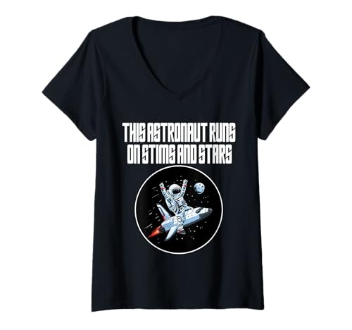Damen This Astronaut Runs on Stims and Stars" - Autismus-Bewusstsein T-Shirt mit V-Ausschnitt von Autism Awareness & Neurodiversity Pride Design