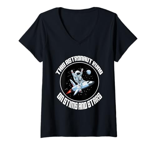 Damen This Astronaut Runs on Stims and Stars" - Autismus-Bewusstsein T-Shirt mit V-Ausschnitt von Autism Awareness & Neurodiversity Pride Design