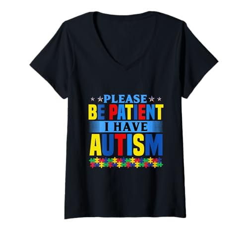 Damen Autismus Please Be Patient T-Shirt mit V-Ausschnitt Damen Autismus Please Be Patient T-Shirt mit V-Ausschnitt von Autism Awareness