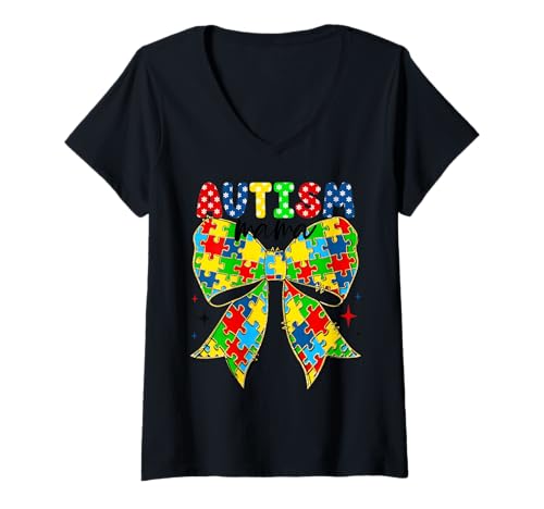 Damen Autismus Mama T-Shirt mit V-Ausschnitt Damen Autismus Mama T-Shirt mit V-Ausschnitt von Autism Mama Autistic Puzzle Gift Cute Colorful