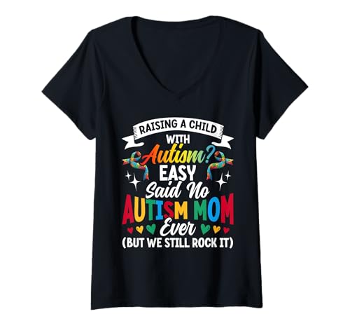 Damen Ein Kind mit Autismus großziehen: Einfach gesagt, kein Autismus, Mutterrätsel T-Shirt mit V-Ausschnitt von Autism Mom Autistic Autism Day Gifts Women Mother