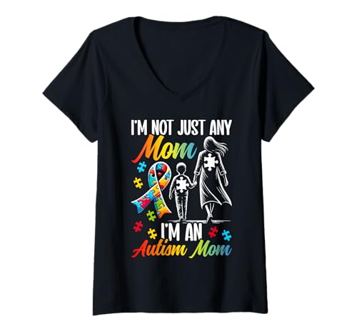 Damen "I'm Not Just Any Mom I'm An Autism Mom" Puzzle-Band Autismus T-Shirt mit V-Ausschnitt von Autism Mom Autistic Autism Day Gifts Women Mother