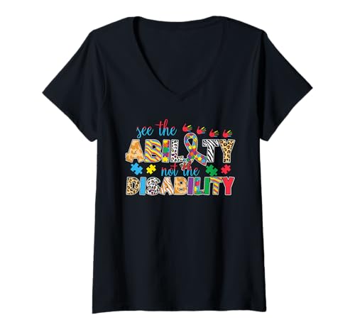 Damen Autismus-Bewusstsein Mutter Sohn Tochter Autistisches Kind Autismus Mutter T-Shirt mit V-Ausschnitt von Autism Mom Dad Family Apparel.USA