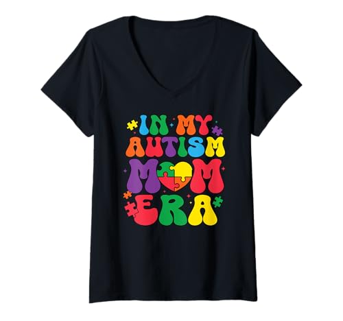 Damen Autismus-Bewusstsein Mutter Sohn Tochter Autistisches Kind Autismus Mutter T-Shirt mit V-Ausschnitt von Autism Mom Dad Family Apparel.USA