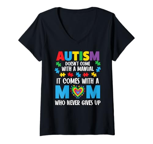 Damen Autismus-Bewusstsein Mutter Sohn Tochter Autistisches Kind Autismus Mutter T-Shirt mit V-Ausschnitt von Autism Mom Dad Family Apparel.USA