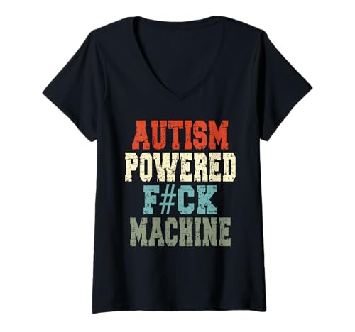 Damen Autismus-betriebene F#cK Maschine Retro Gesundheit Männer Frauen T-Shirt mit V-Ausschnitt von Autism Powered F#cK Machine Retro Health Designs