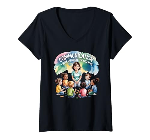 Damen Kommunikation Sieht Anders aus Sprachtherapie Autismus T-Shirt mit V-Ausschnitt Damen Kommunikation Sieht Anders aus Sprachtherapie Autismus T-Shirt mit V-Ausschnitt von Autism Speech Therapy