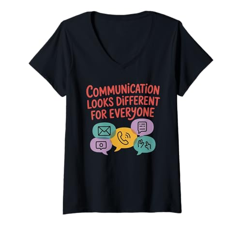Damen Kommunikation Sieht Anders aus Sprachtherapie Autismus T-Shirt mit V-Ausschnitt Damen Kommunikation Sieht Anders aus Sprachtherapie Autismus T-Shirt mit V-Ausschnitt von Autism Speech Therapy