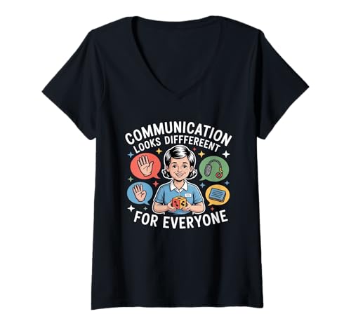 Damen Kommunikation Sieht Anders aus Sprachtherapie Autismus T-Shirt mit V-Ausschnitt Damen Kommunikation Sieht Anders aus Sprachtherapie Autismus T-Shirt mit V-Ausschnitt von Autism Speech Therapy