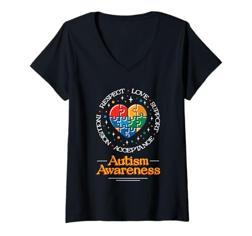 Damen Puzzle Autismus Bewusstsein Unterstützung Akzeptanz Autismus T-Shirt mit V-Ausschnitt von Autism Support Designs
