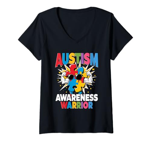 Damen Autist Autistisch Autismus Autism Awareness Warrior T-Shirt mit V-Ausschnitt Damen Autist Autistisch Autismus Autism Awareness Warrior T-Shirt mit V-Ausschnitt von Autismus Autismus-Bewusstseins-Tag