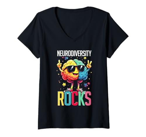 Damen Autist Autistisch Autismus Neurodiversity Rocks T-Shirt mit V-Ausschnitt Damen Autist Autistisch Autismus Neurodiversity Rocks T-Shirt mit V-Ausschnitt von Autismus Autismus-Bewusstseins-Tag