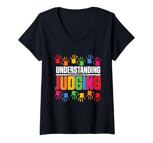 Damen Autist Autistisch Autismus Understanding Before Judging T-Shirt mit V-Ausschnitt Damen Autist Autistisch Autismus Understanding Before Judging T-Shirt mit V-Ausschnitt von Autismus Autismus-Bewusstseins-Tag
