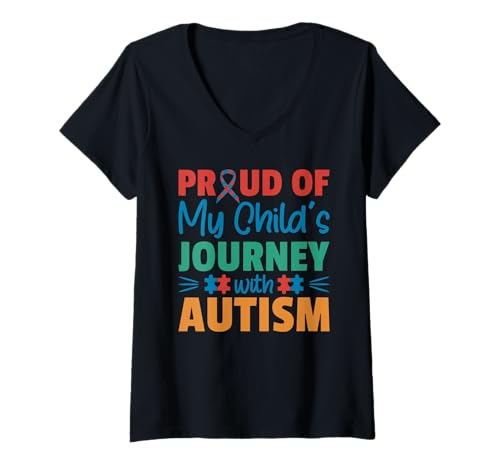 Damen Stolz auf die Reise meines Kindes mit Autism Awareness T-Shirt mit V-Ausschnitt von Autismus Bewusstsein Familie und Unterstützung