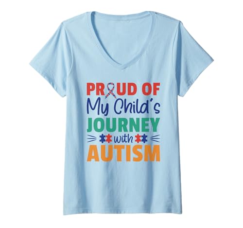 Damen Stolz auf die Reise meines Kindes mit Autism Awareness T-Shirt mit V-Ausschnitt von Autismus Bewusstsein Familie und Unterstützung