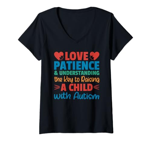 Damen Zeigen Sie Ihre Solidarität mit dem Autism Awareness Puzzle T-Shirt mit V-Ausschnitt von Autismus Bewusstsein Familie und Unterstützung