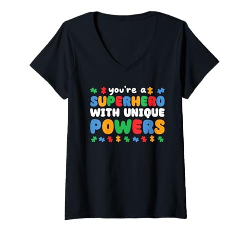 Damen Zeigen Sie Ihre Solidarität mit dem Autism Awareness Puzzle T-Shirt mit V-Ausschnitt von Autismus Bewusstsein Familie und Unterstützung