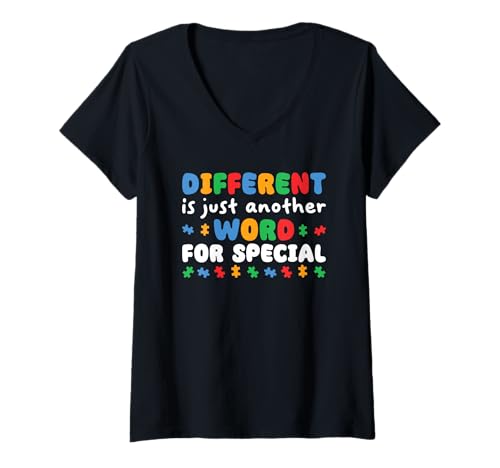 Damen Zeigen Sie Ihre Solidarität mit dem Autism Awareness Puzzle T-Shirt mit V-Ausschnitt von Autismus Bewusstsein Familie und Unterstützung