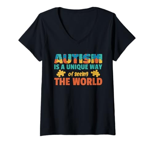Damen Zeigen Sie Ihre Solidarität mit dem Autism Awareness Puzzle T-Shirt mit V-Ausschnitt von Autismus Bewusstsein Familie und Unterstützung