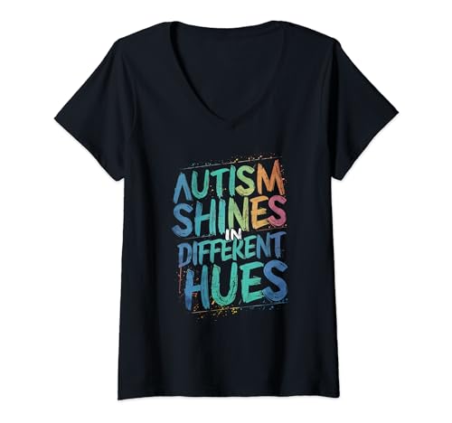 Damen Autismus-Bewusstsein Autismus leuchtet verschiedenen Farben T-Shirt mit V-Ausschnitt von Autismus-Bewusstsein Inspirierende Kleidung