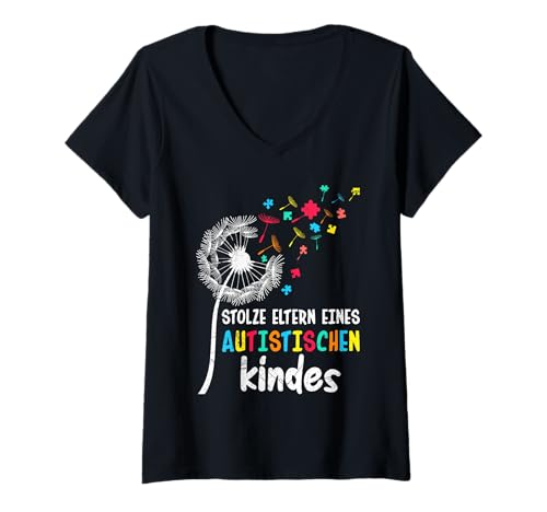 Damen Eltern STOLZE ELTERN EINES AUTISTISCHEN KINDES Löwenzahn T-Shirt mit V-Ausschnitt Damen Eltern STOLZE ELTERN EINES AUTISTISCHEN KINDES Löwenzahn T-Shirt mit V-Ausschnitt von Autismus Geschenk Löwenzahn Shirt Pusteblume