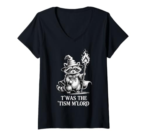 Damen T'was The 'tism M'lord Raccoon T-Shirt mit V-Ausschnitt von Autismus Waschbär Meme Lustig Wild