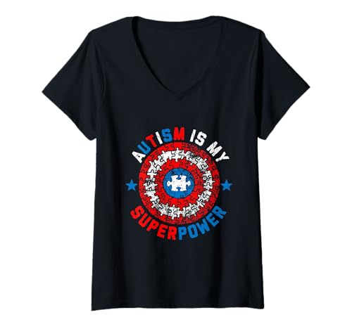 Damen Autismus ist meine Superkraft, Autismus-Bewusstsein T-Shirt mit V-Ausschnitt von Autismus ist meine Superkraft,Autismus-Bewusstsein