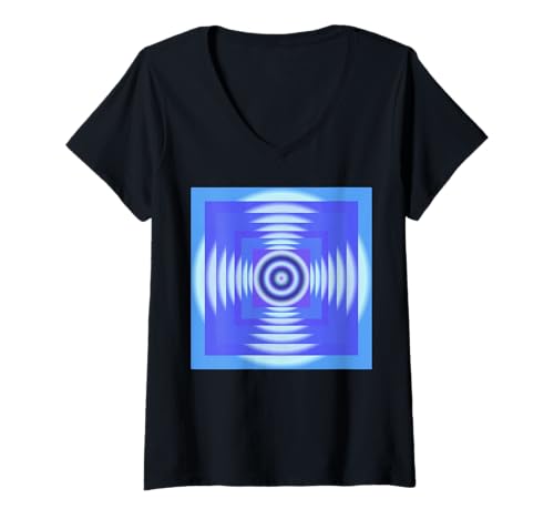 Damen Blaues radiales Quadrat – zeitgenössisches abstraktes Kunstdesign T-Shirt mit V-Ausschnitt Damen Blaues radiales Quadrat – zeitgenössisches abstraktes Kunstdesign T-Shirt mit V-Ausschnitt von Autlyx