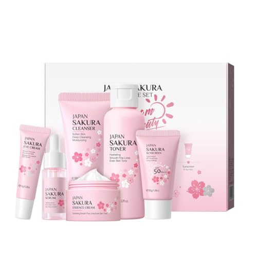 Autmor Hautpflege-Set für das Gesicht, feuchtigkeitsspendend, nährend und ölabweisend, für alle Hauttypen, ideal als Geschenk für Damen, Beauty-Geschenk mit Mini-Reisegröße (Sakura 6 Stück) von Autmor