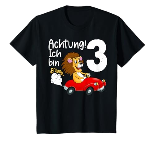 3. Geburtstag Löwe Shirt Jungen Geburtstag Achtung Ich bin 3 T-Shirt von Auto 3 Jahre Tshirt Junge 3 Jahre Löwen Geschenk