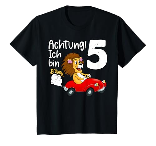 5. Geburtstag Löwe Shirt Jungen Geburtstag Achtung Ich bin 5 T-Shirt von Auto 5 Jahre Tshirt Junge 5 Jahre Löwen Geschenk